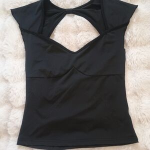 Women’s Black Cutout Cap-Sleeve Top